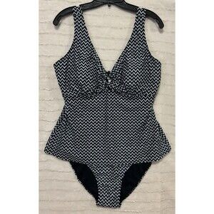 Cromer Resortwear Chevron Print Swimsuit, Women’s Clothing, 18, Navy & White New